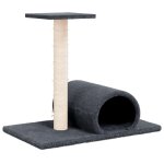 Vidaxl arbre � chat avec tunnel gris fonc� 60x34, 5x50 cm