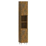 Vidaxl armoire de bain ch�ne fum� 30x30x179 cm bois d'ing�nierie