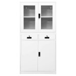 Vidaxl armoire de bureau blanc 90x40x180 cm acier et verre tremp�