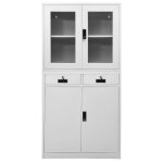 Vidaxl armoire de bureau gris clair 90x40x180 cm acier et verre tremp�
