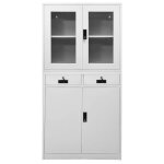 Vidaxl armoire de bureau gris clair 90x40x180 cm acier et verre tremp�