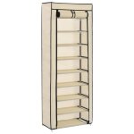 Vidaxl armoire � chaussures avec housse cr�me 57x29x162 cm tissu