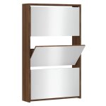 Vidaxl armoire  chaussures miroir 3niveaux chne marron 63x17x102, 5cm