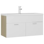 Vidaxl armoire d'vier et lavabo intgr blanc / chne sonoma agglomr