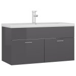 Vidaxl armoire d'évier avec lavabo intégré gris brillant aggloméré Vidaxl armoire d'évier avec lavabo intégré gris brillant aggloméré