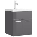 Vidaxl armoire d'vier lavabo intgr gris brillant bois d'ingnierie
