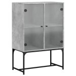 Vidaxl armoire latérale avec portes en verre gris béton 69x37x100 cm Vidaxl armoire latérale avec portes en verre gris béton 69x37x100 cm