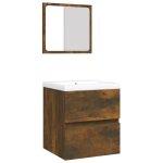 Vidaxl armoire lavabo de salle de bain et bassin et miroir chêne fumé Vidaxl armoire lavabo de salle de bain et bassin et miroir chêne fumé