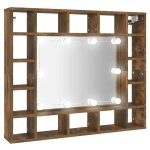 Vidaxl armoire � miroir avec led ch�ne fum� 91x15x76, 5 cm
