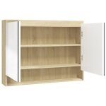 Vidaxl armoire  miroir de salle de bain 80x15x60cm mdf blanc et chne