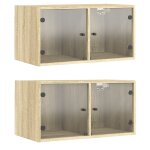 Vidaxl armoires murales portes vitr�es 2 pcs ch�ne sonoma 68, 5x37x35cm