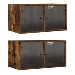 Vidaxl armoires murales et portes vitr�es 2pcs ch�ne fum� 68, 5x37x35cm