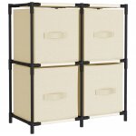 Vidaxl armoire de rangement 4 paniers en tissu cr�me 63x30x71 cm acier