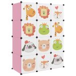 Vidaxl armoire de rangement pour enfants avec 12 cubes rose pp