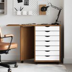 Vidaxl armoire roulante avec bureau moss marron miel bois de pin