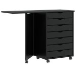 Vidaxl armoire roulante avec bureau moss noir bois de pin solide