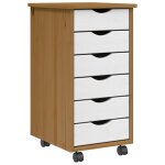Vidaxl armoire roulante avec tiroirs moss bois de pin marron miel