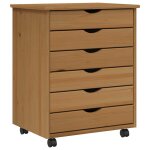 Vidaxl armoire roulante avec tiroirs moss bois de pin marron miel