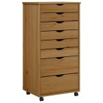 Vidaxl armoire roulante avec tiroirs moss bois de pin marron miel