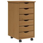 Vidaxl armoire roulante avec tiroirs moss bois de pin marron miel