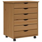 Vidaxl armoire roulante avec tiroirs moss bois de pin marron miel