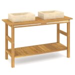 Vidaxl armoire de salle de bain et lavabos en marbre cr�me teck massif