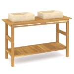 Vidaxl armoire de salle de bain et lavabos en marbre cr�me teck massif