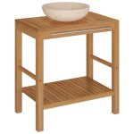 Vidaxl armoire de toilette en teck solide avec lavabo en marbre cr�me