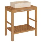 Vidaxl armoire de toilette en teck solide avec lavabo en marbre cr�me