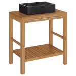 Vidaxl armoire de toilette en teck solide avec lavabo en marbre noir