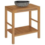 Vidaxl armoire de toilette teck solide et lavabo en pierre de rivi�re