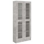Vidaxl armoire � vitrine gris b�ton 82, 5x30, 5x185, 5 cm bois ing�nierie