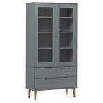 Vidaxl armoire � vitrine molde gris 90x35x175 cm bois de pin massif