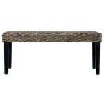 Vidaxl banc 110 cm noir rotin naturel kubu et bois d'acajou massif