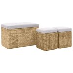 Vidaxl banc avec 2 poufs jacinthe d'eau gris