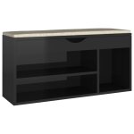 Vidaxl banc  chaussures coussin noir brillant bois d'ingnierie