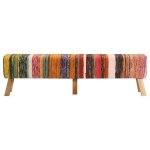 Vidaxl banc multicolore 160 cm tissu chindi et bois de manguier massif