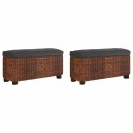 Vidaxl bancs de rangement lot de 2 et coussin marron 69 cm quenouille
