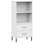 Vidaxl biblioth�que � 2 tiroirs blanc 60x35x128, 5 cm bois massif oslo