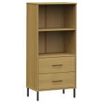 Vidaxl bibliothque  2 tiroirs marron 60x35x128, 5 cm bois massif oslo