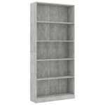 Vidaxl biblioth�que � 5 niveaux gris b�ton 80x24x175cm bois ing�nierie