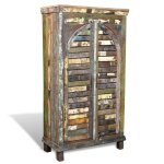 Vidaxl bibliothque multicolore 3 tagres et 2 portes bois rcupr