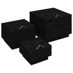 Vidaxl botes de rangement et couvercles 3 pcs noir bois massif de pin