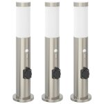 Vidaxl bornes lumineuses avec d�tecteur et prise lot de 3 50 cm acier inoxydable ip44