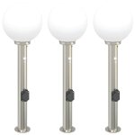 Vidaxl bornes lumineuses avec d�tecteur et prise lot de 3 80 cm acier inoxydable ip44