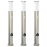 Vidaxl bornes lumineuses avec d�tecteur et prise lot de 3 80 cm acier inoxydable ip44