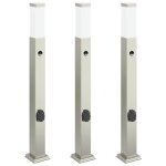 Vidaxl bornes lumineuses avec d�tecteur et prise lot de 3 80 cm acier inoxydable ip44