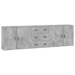 Vidaxl buffets 3 pcs gris bton bois d'ingnierie