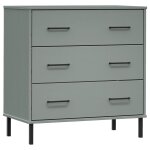 Vidaxl buffet avec 3 tiroirs gris 77x40x79, 5 cm bois massif oslo