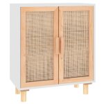 Vidaxl buffet blanc 60x30x70 cm bois de pin massif et rotin naturel